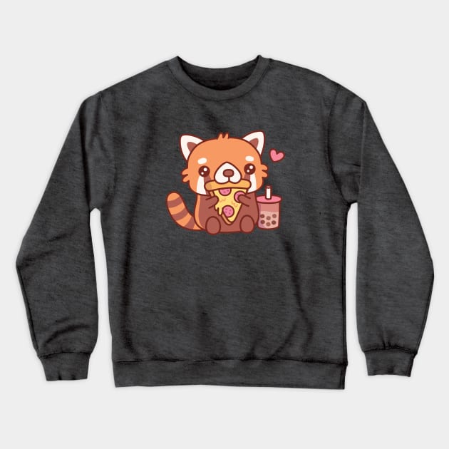 Cute Little Red Panda Loves Eating Pepperoni Pizza Crewneck Sweatshirt by rustydoodle